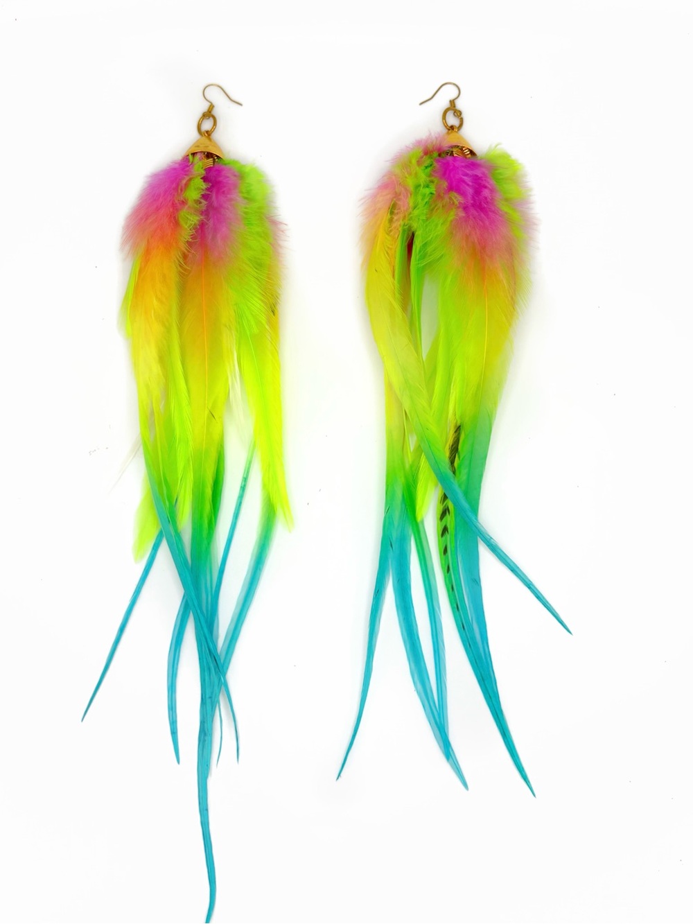 Vibrant Neon Feather Drop Earrings - Multicolor